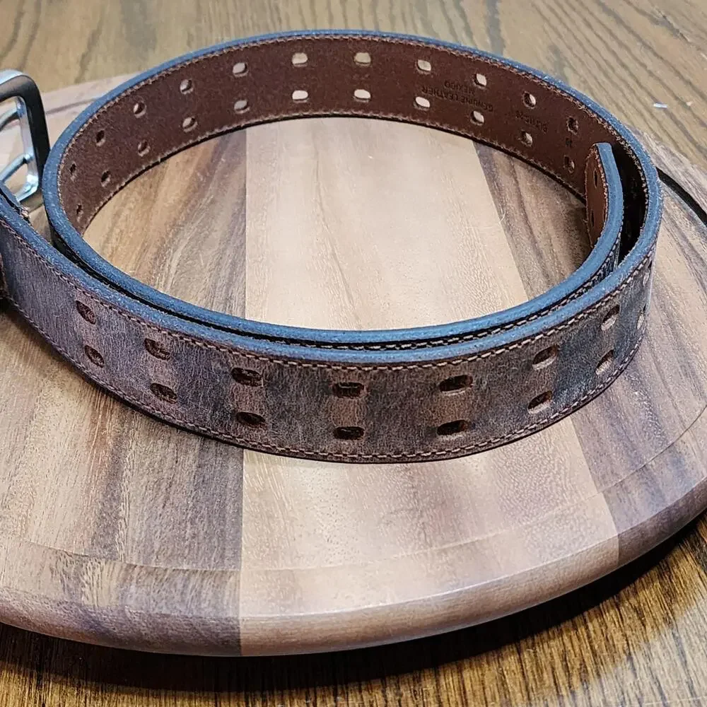 Hawx Work Belt Mens 36 Brown Leather Full Grain Double Prong Distressed Workwear